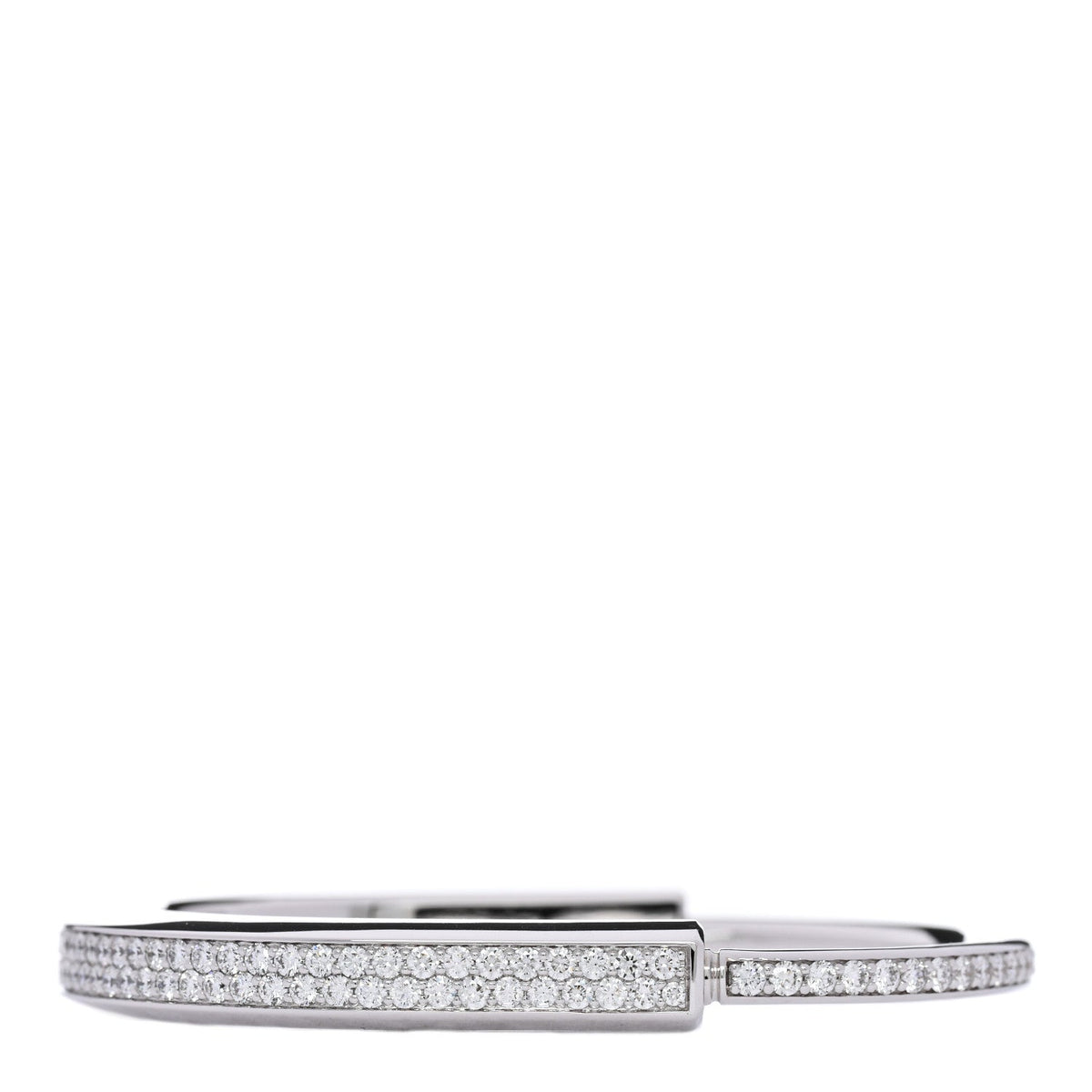 18K White Gold Diamond Tiffany Lock Bangle Pave Bracelet