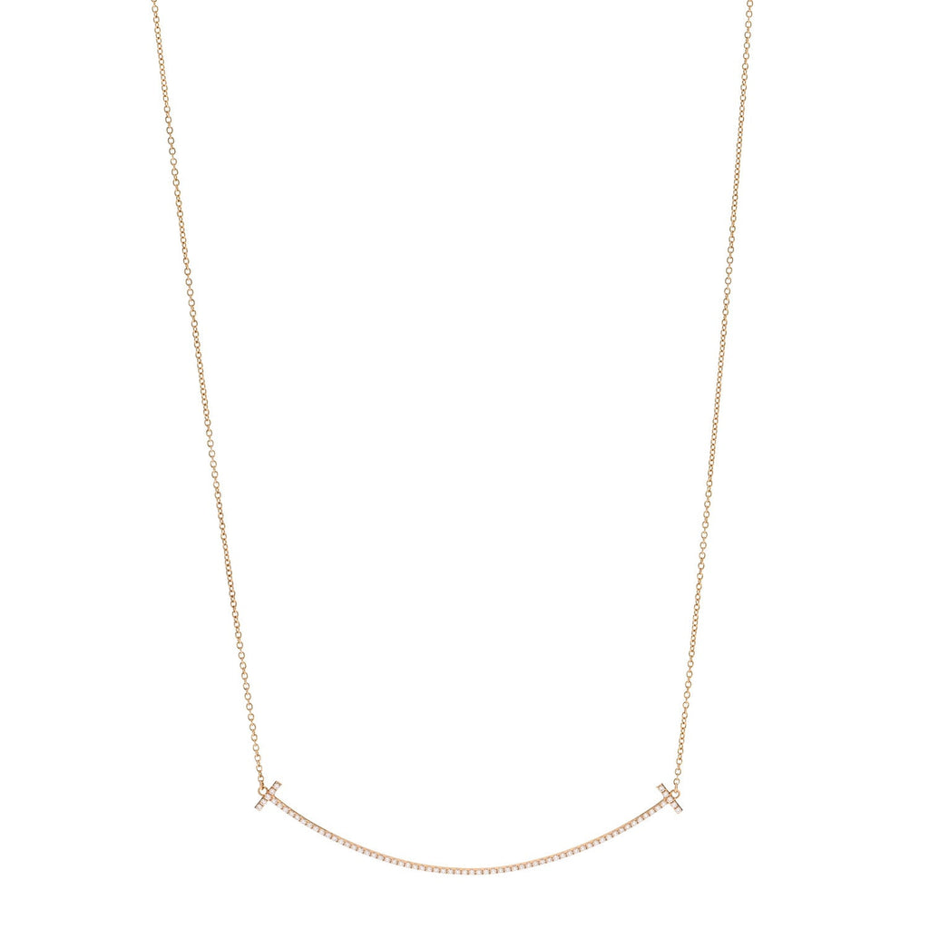 18K Rose Gold Diamond Large T Smile Pendant Necklace