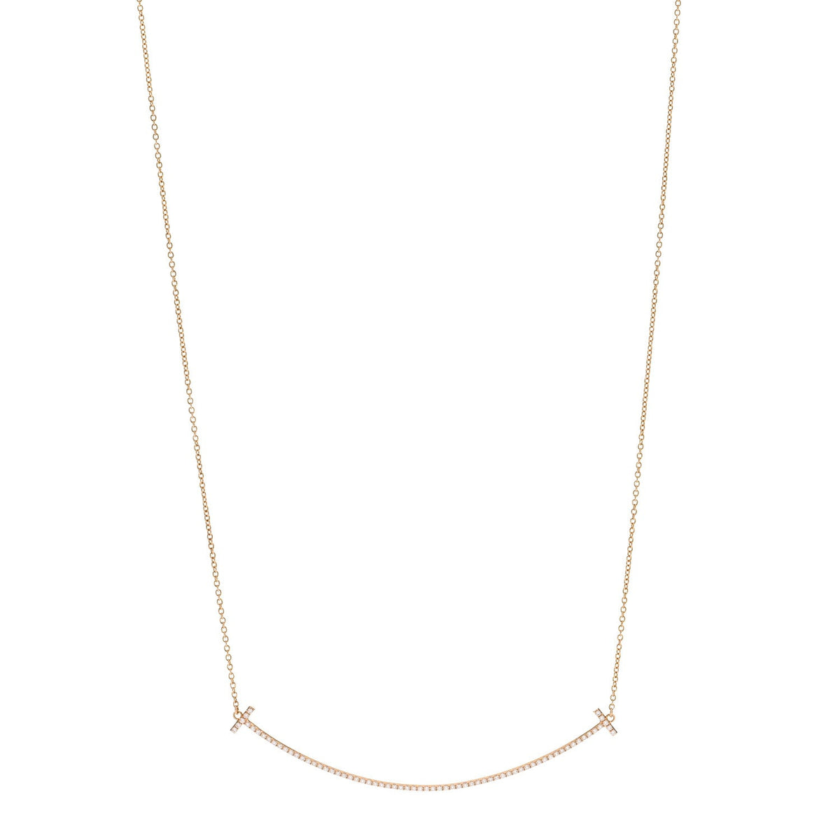 18K Rose Gold Diamond Large T Smile Pendant Necklace
