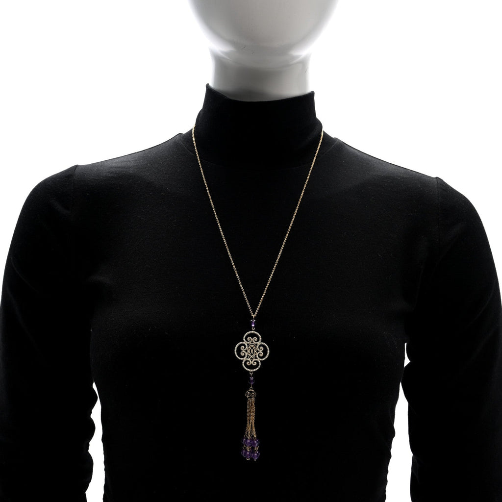 18K Yellow Gold Diamond Amethyst Paloma Picasso Goldoni Tassel Pendant Necklace