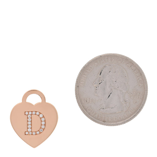 18K Rose Gold Diamond Tiffany Letter D Heart Tag Charm