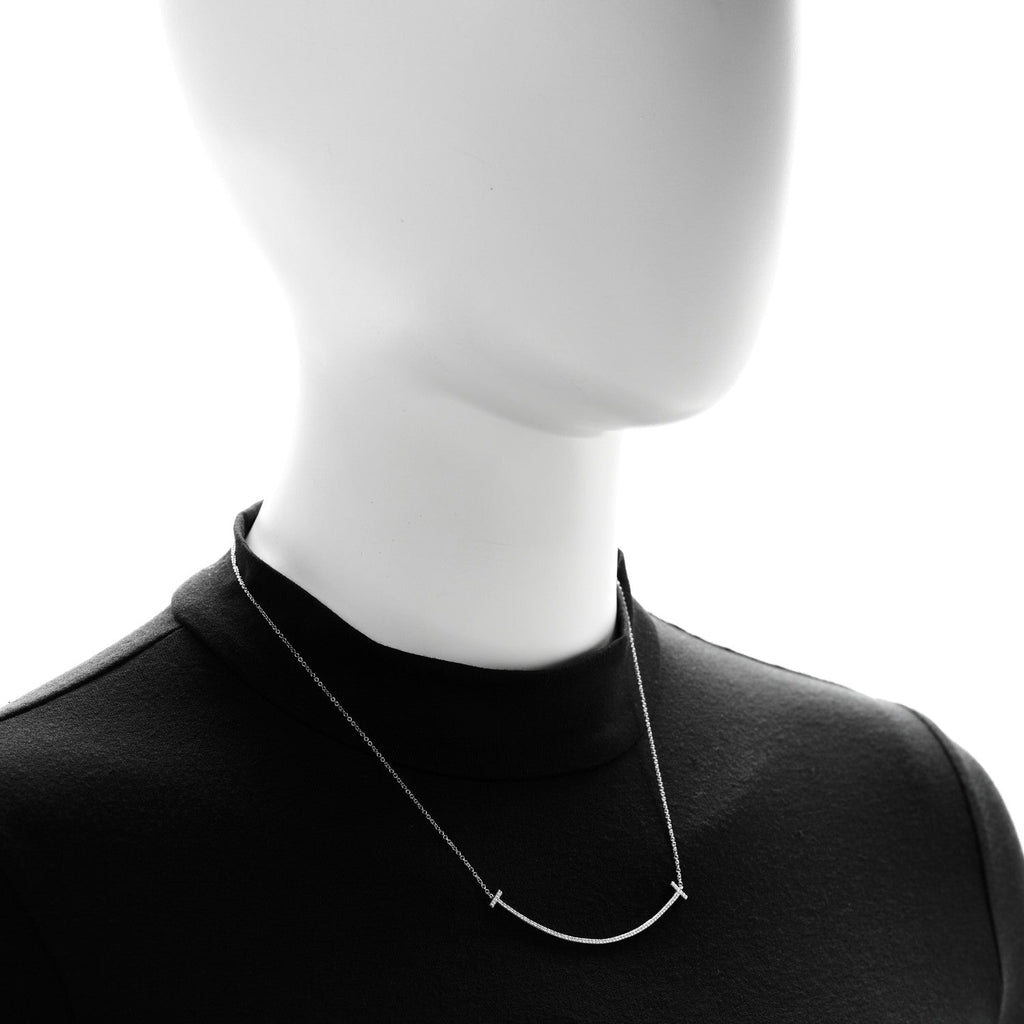 18K White Gold Diamond Large T Smile Pendant Necklace