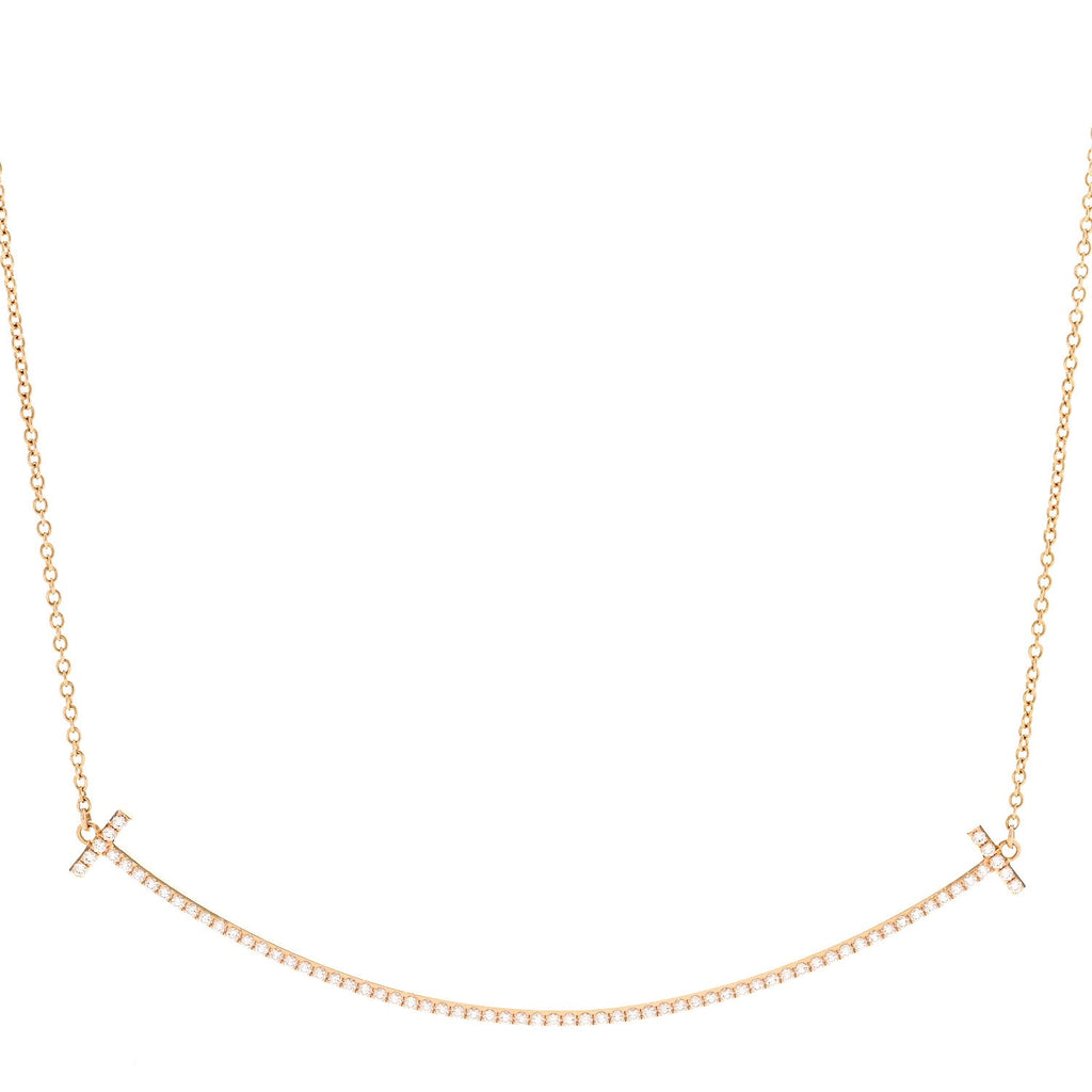 18K Rose Gold Diamond Large T Smile Pendant Necklace