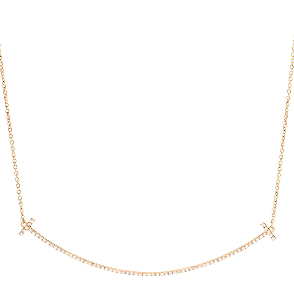 18K Rose Gold Diamond Large T Smile Pendant Necklace
