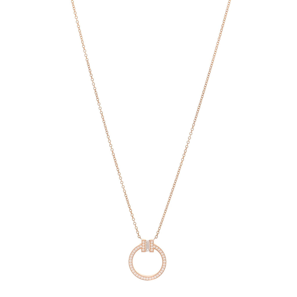18K Rose Gold Diamond T Baguette Pave Pendant Necklace