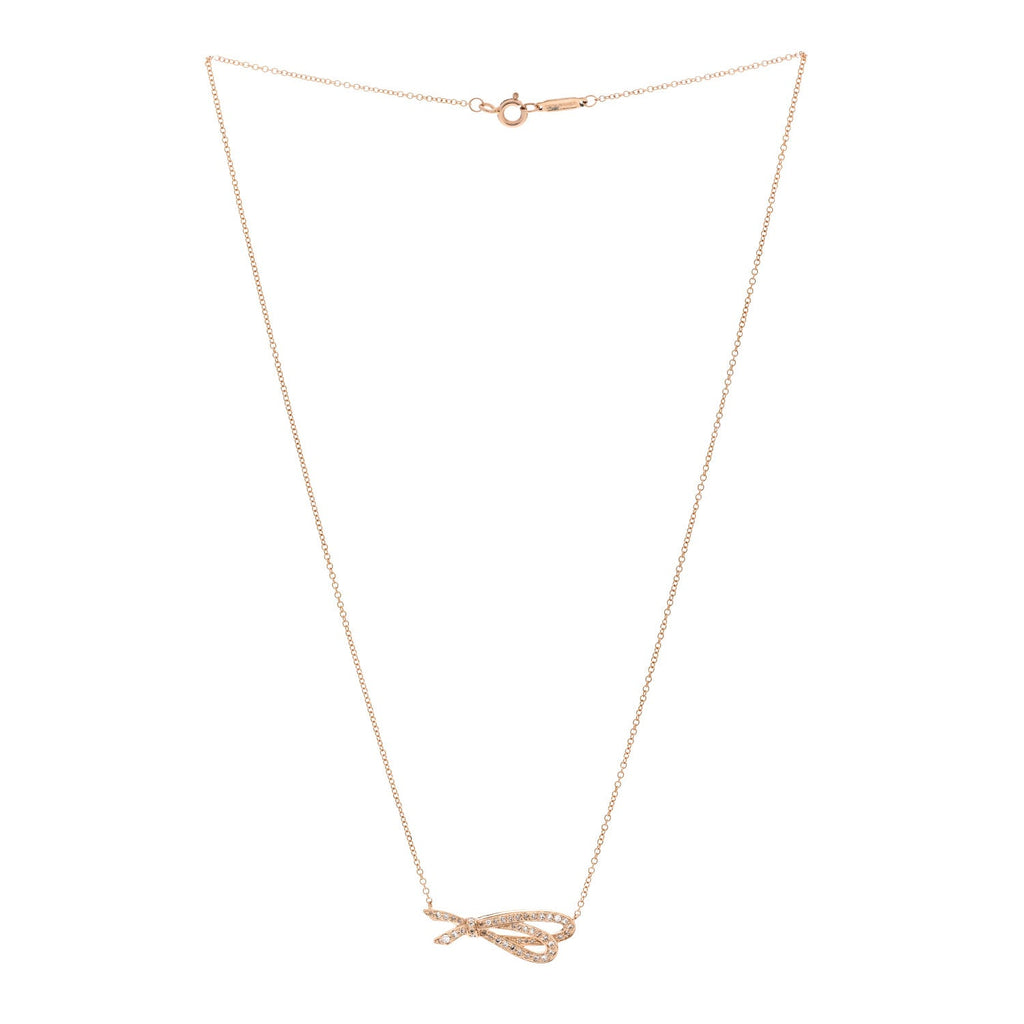 18K Rose Gold Diamond Mini Bow Pave Pendant Necklace