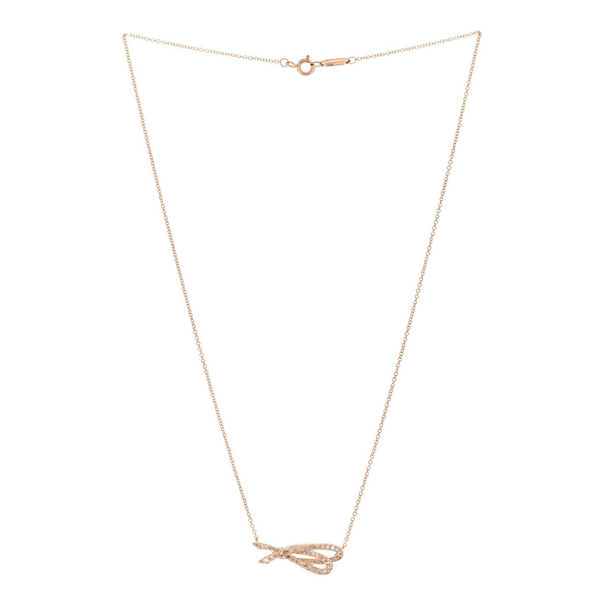 18K Rose Gold Diamond Mini Bow Pave Pendant Necklace
