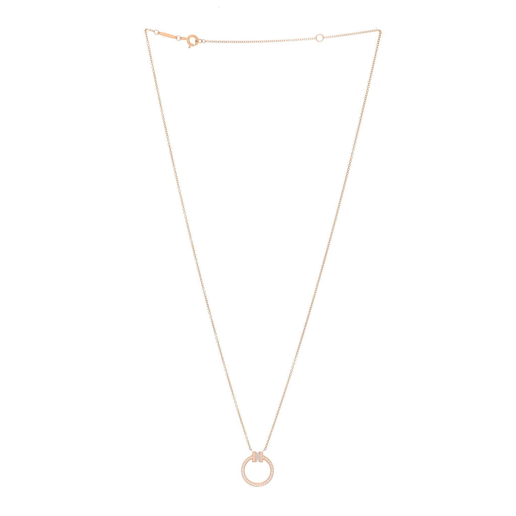 18K Rose Gold Diamond T Baguette Pave Pendant Necklace