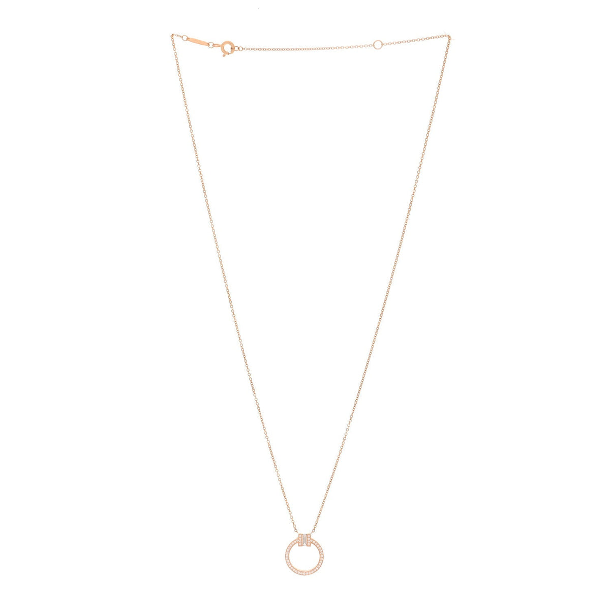 18K Rose Gold Diamond T Baguette Pave Pendant Necklace