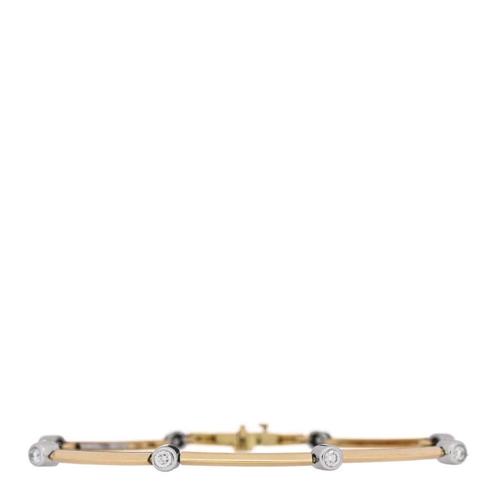 18K Yellow Gold Platinum Diamond Knife Edge Link Bracelet