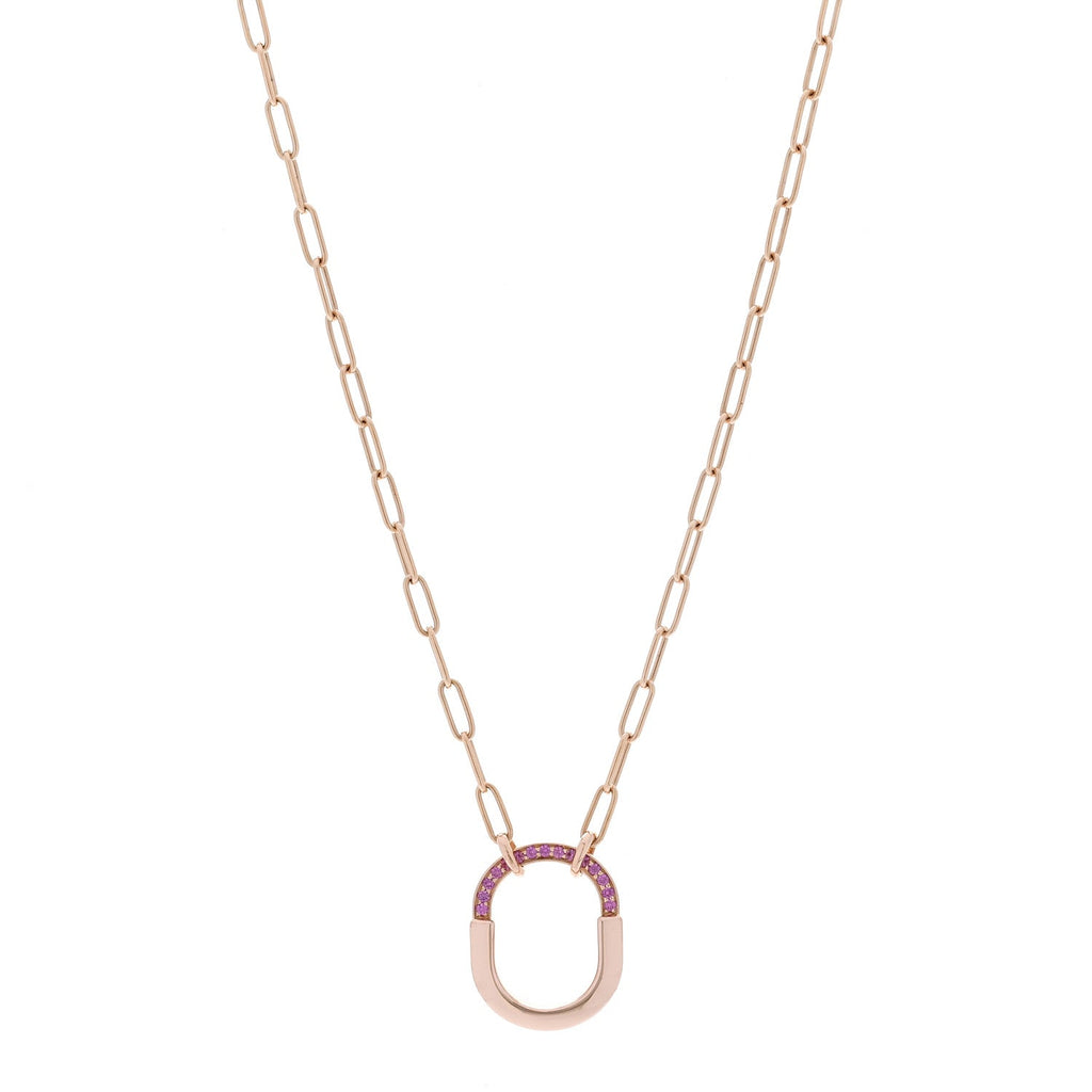 18K Rose Gold Pink Sapphire Small Lock Pendant Necklace