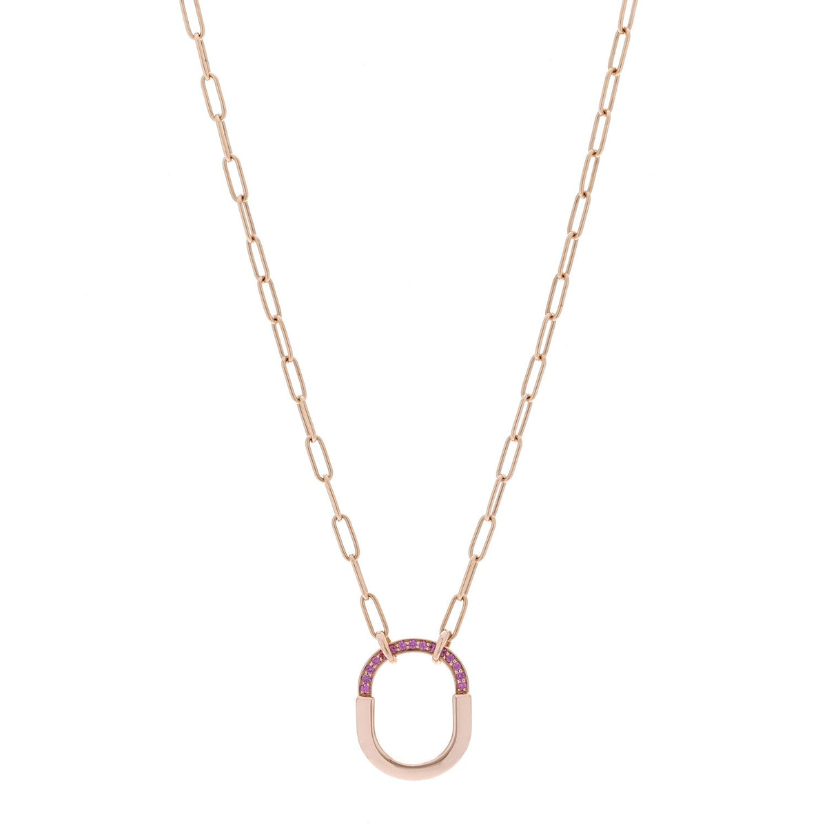 18K Rose Gold Pink Sapphire Small Lock Pendant Necklace
