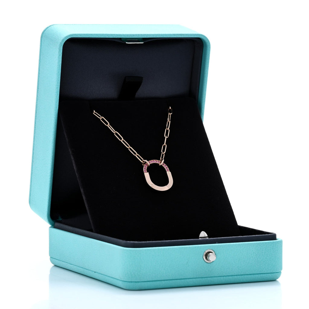 18K Rose Gold Pink Sapphire Small Lock Pendant Necklace