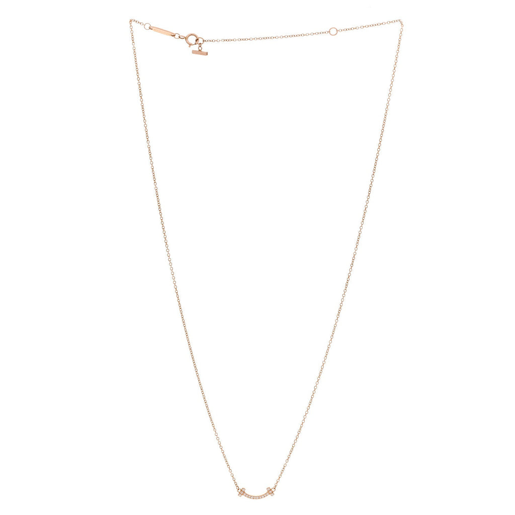 18K Rose Gold Diamond Mini T Smile Pendant Necklace
