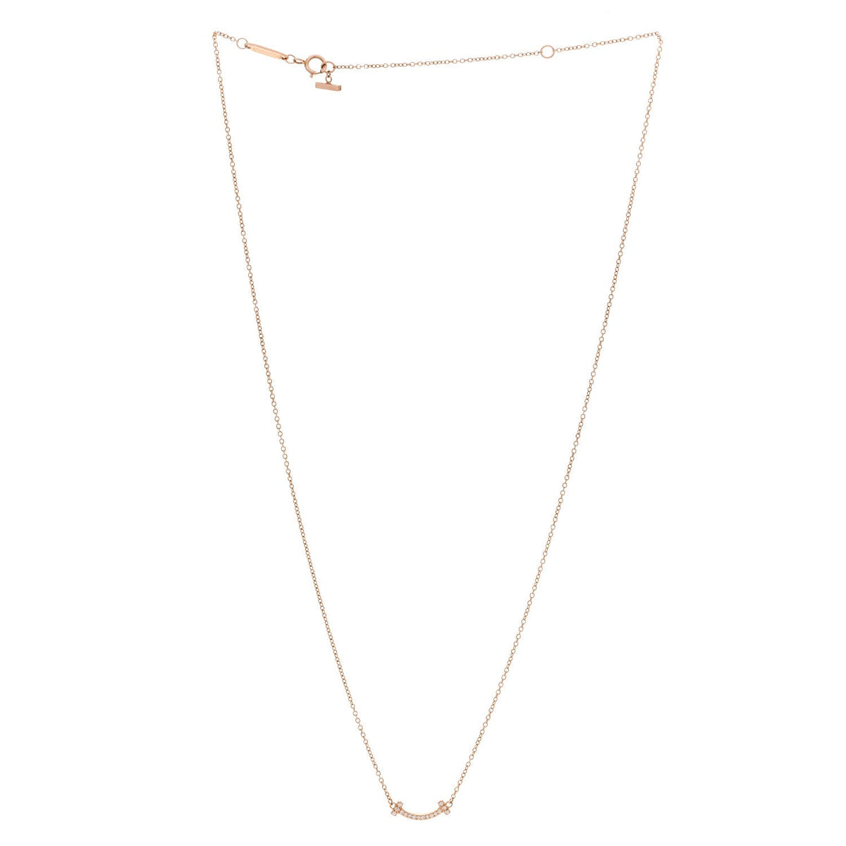 18K Rose Gold Diamond Mini T Smile Pendant Necklace