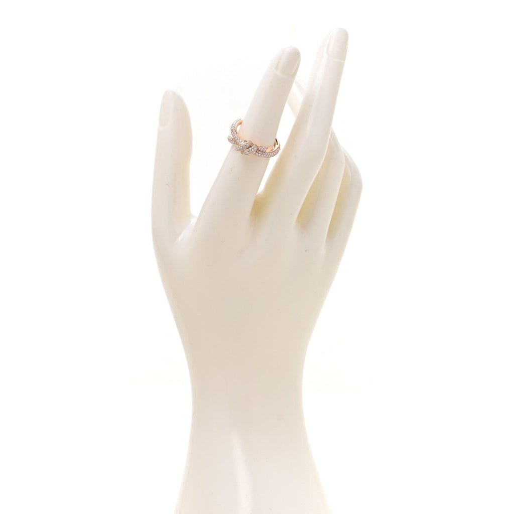 18K Rose Gold Diamond Knot Double Row Ring 53 6.5