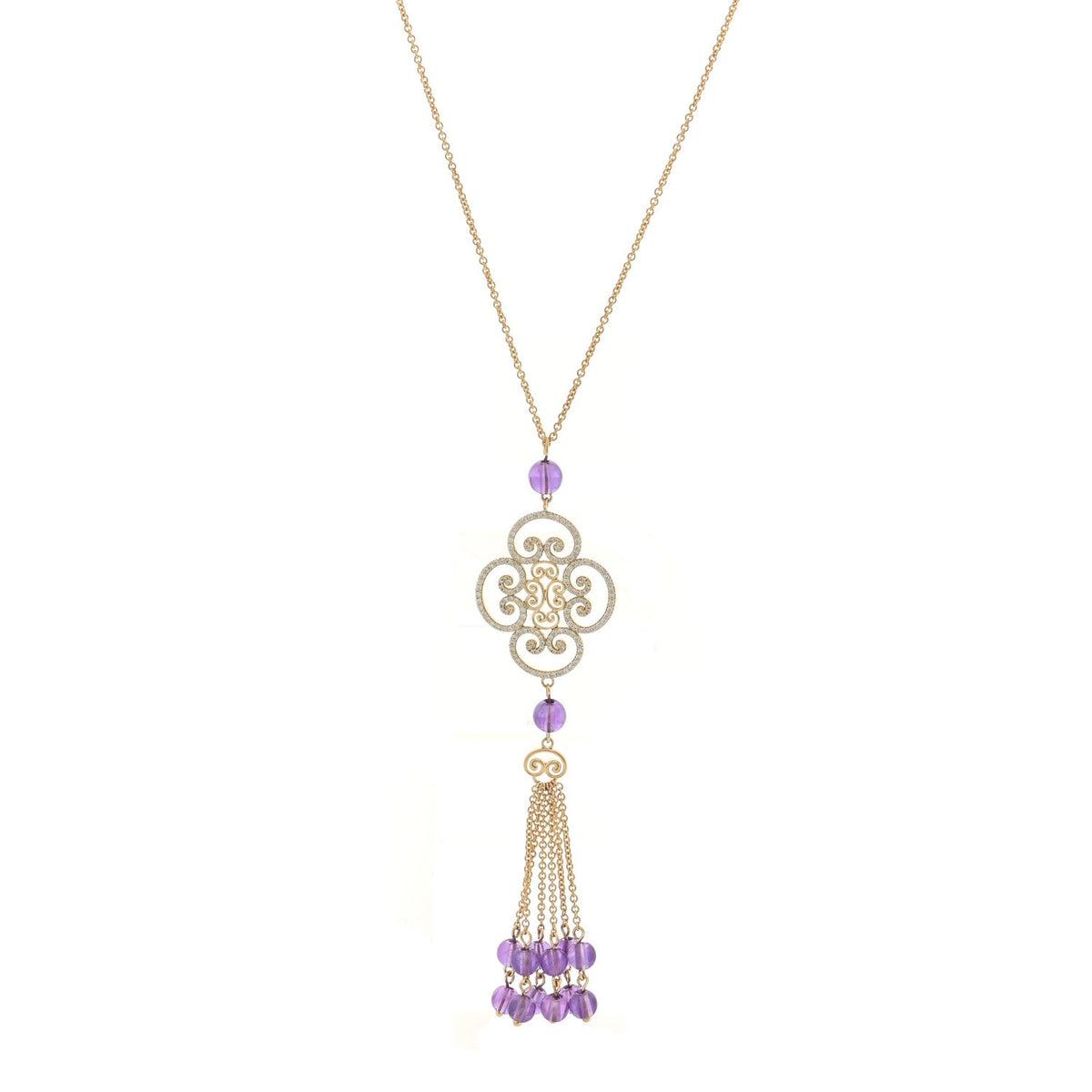 18K Yellow Gold Diamond Amethyst Paloma Picasso Goldoni Tassel Pendant Necklace