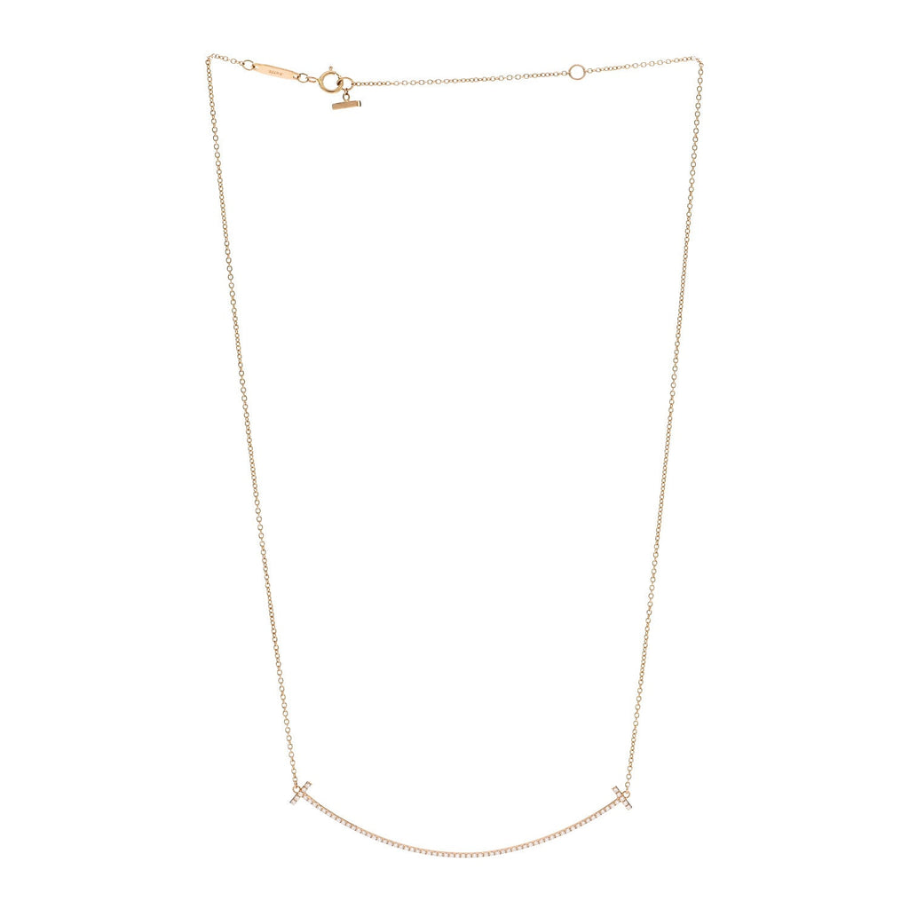 18K Rose Gold Diamond Large T Smile Pendant Necklace
