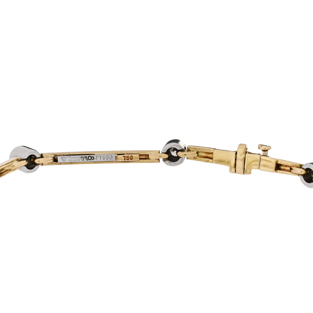 18K Yellow Gold Platinum Diamond Knife Edge Link Bracelet