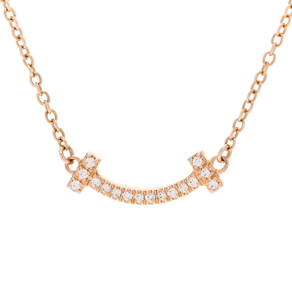 18K Rose Gold Diamond Mini T Smile Pendant Necklace