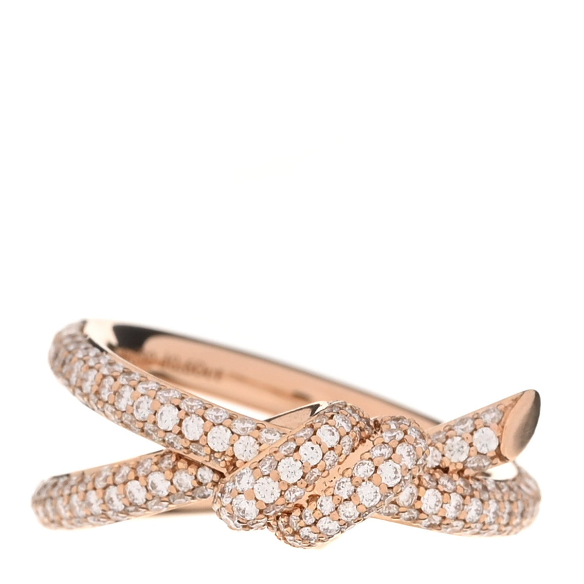 18K Rose Gold Diamond Knot Double Row Ring 53 6.5