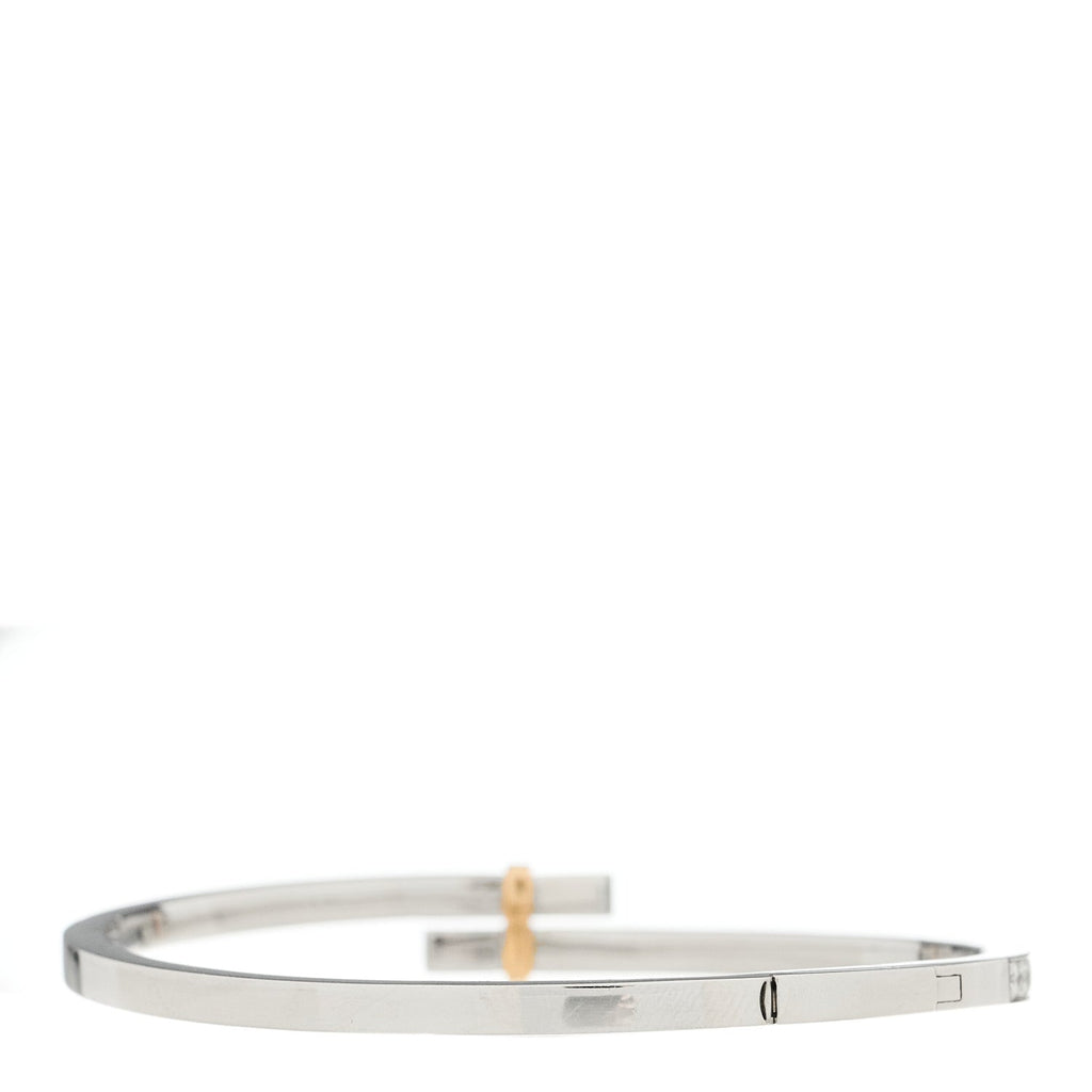 Platinum 18K Yellow Gold Diamond Edge Hinged Bypass Bangle Bracelet