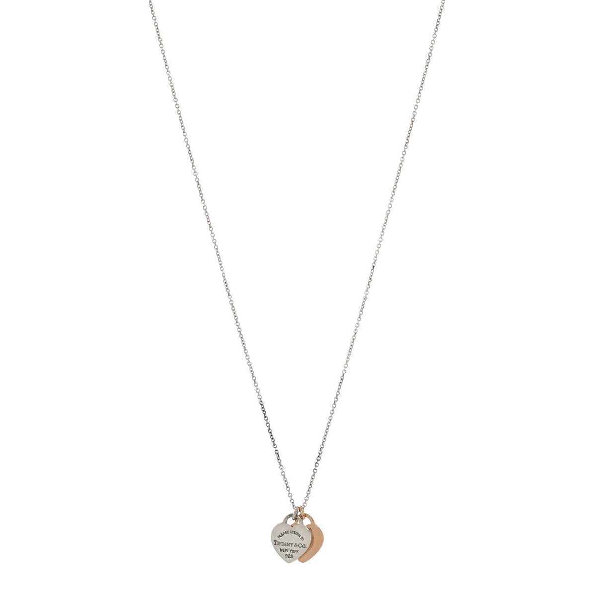 Sterling Silver 18K Rose Gold Mini Return To Tiffany Double Heart Tag Pendant Necklace