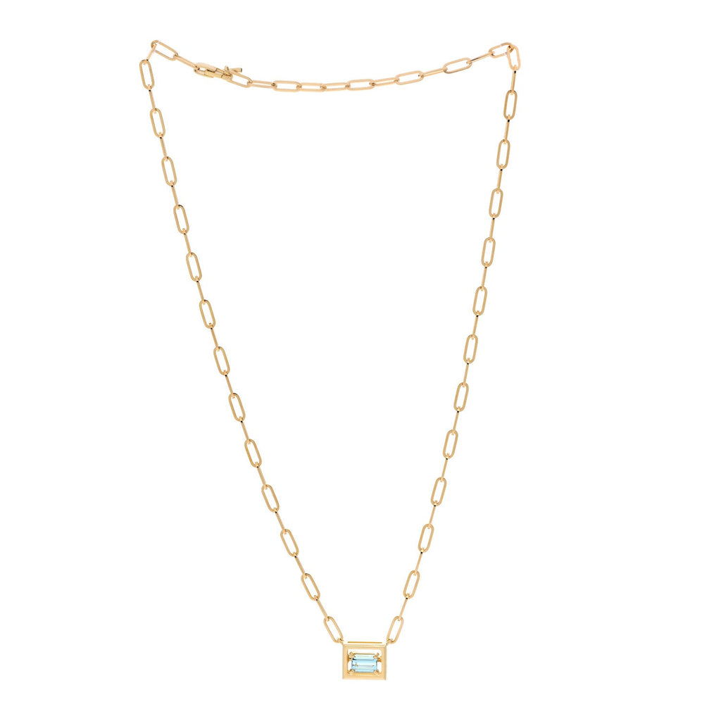18K Yellow Gold Aquamarine Jewel Box Pendant Necklace