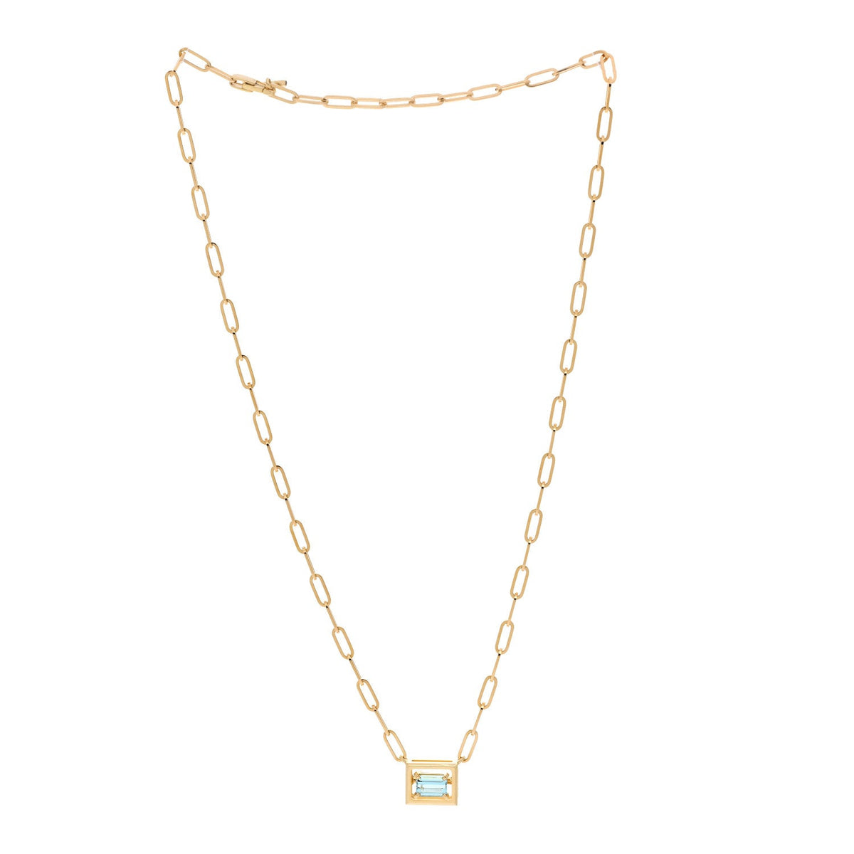 18K Yellow Gold Aquamarine Jewel Box Pendant Necklace