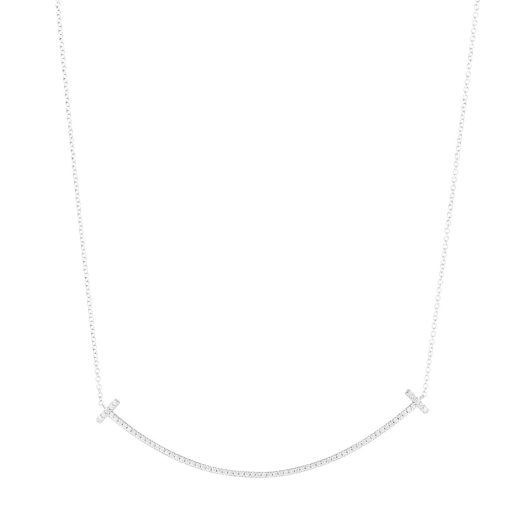 18K White Gold Diamond Large T Smile Pendant Necklace