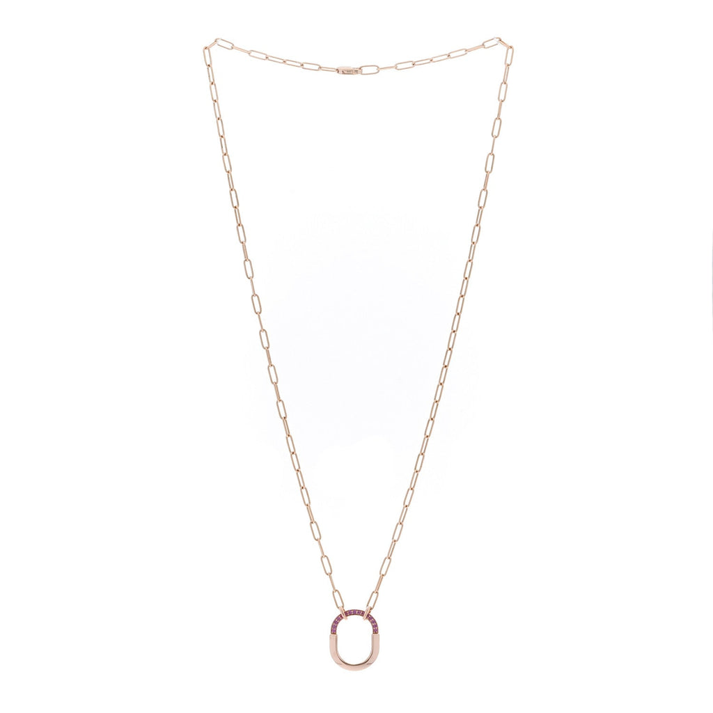 18K Rose Gold Pink Sapphire Small Lock Pendant Necklace
