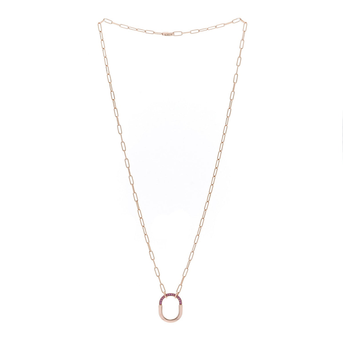 18K Rose Gold Pink Sapphire Small Lock Pendant Necklace