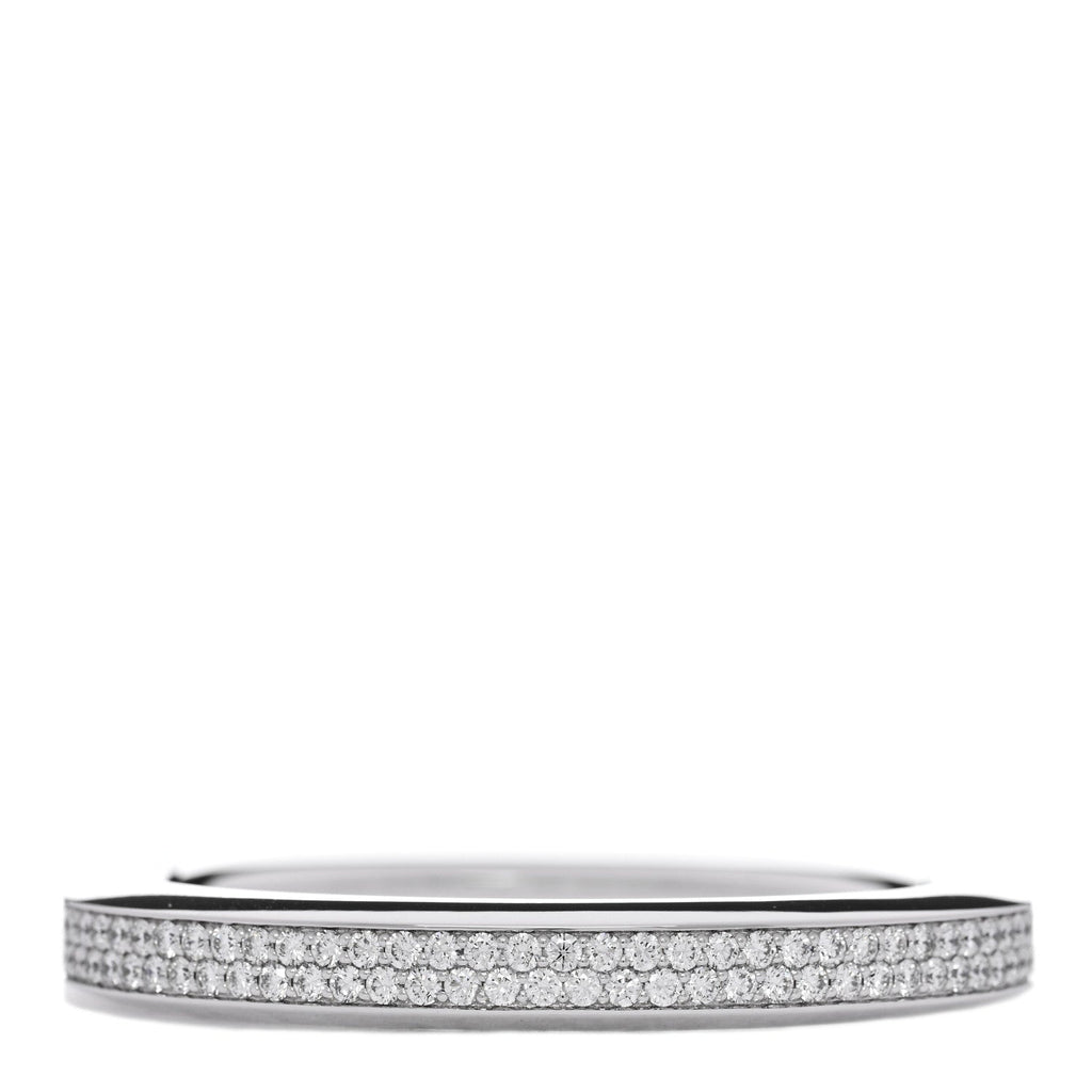18K White Gold Diamond Tiffany Lock Bangle Pave Bracelet