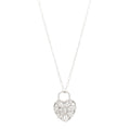 Sterling Silver Large Filigree Heart Lock Key Pendant Necklace