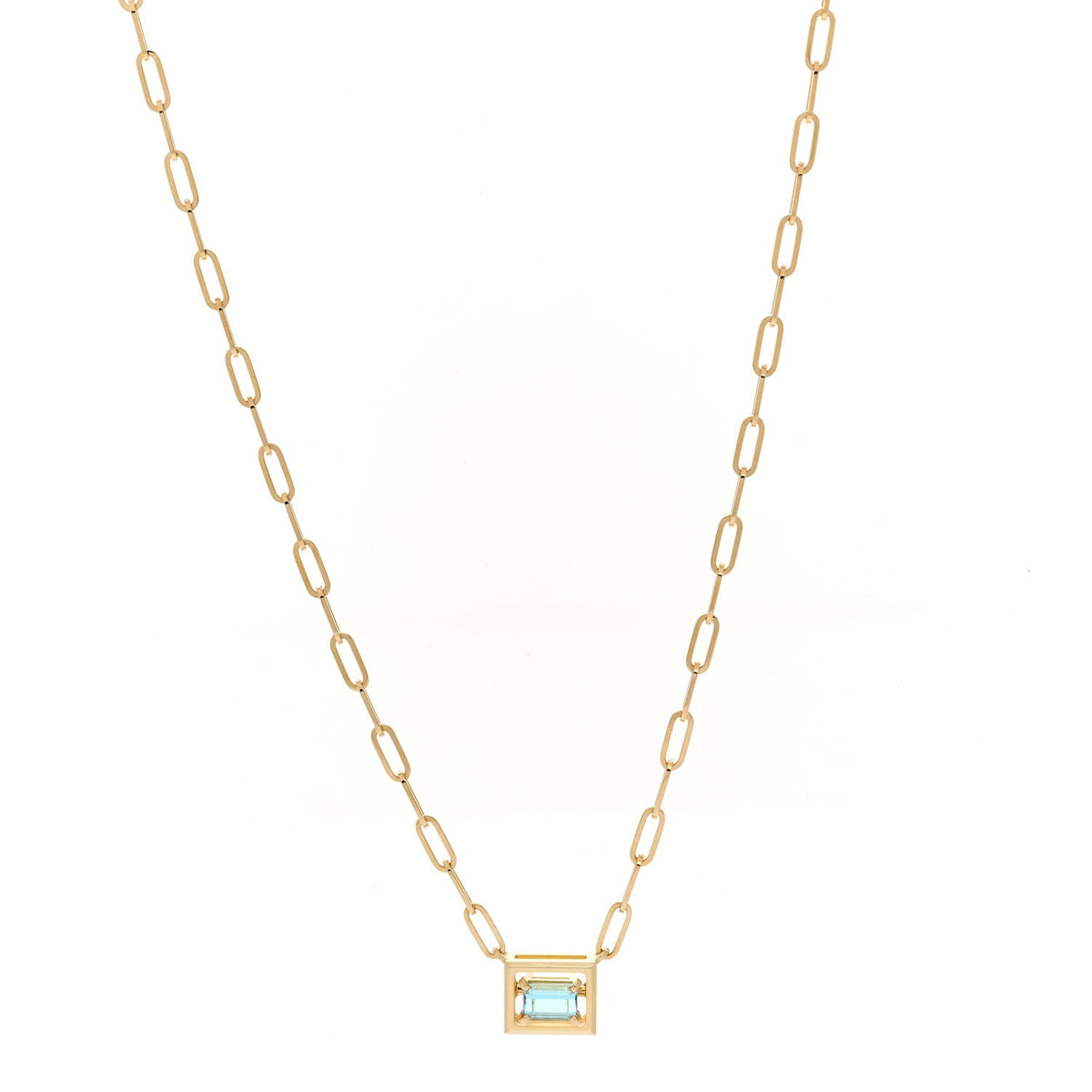 18K Yellow Gold Aquamarine Jewel Box Pendant Necklace