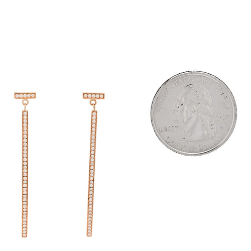 18K Rose Gold Diamond T Bar Earrings