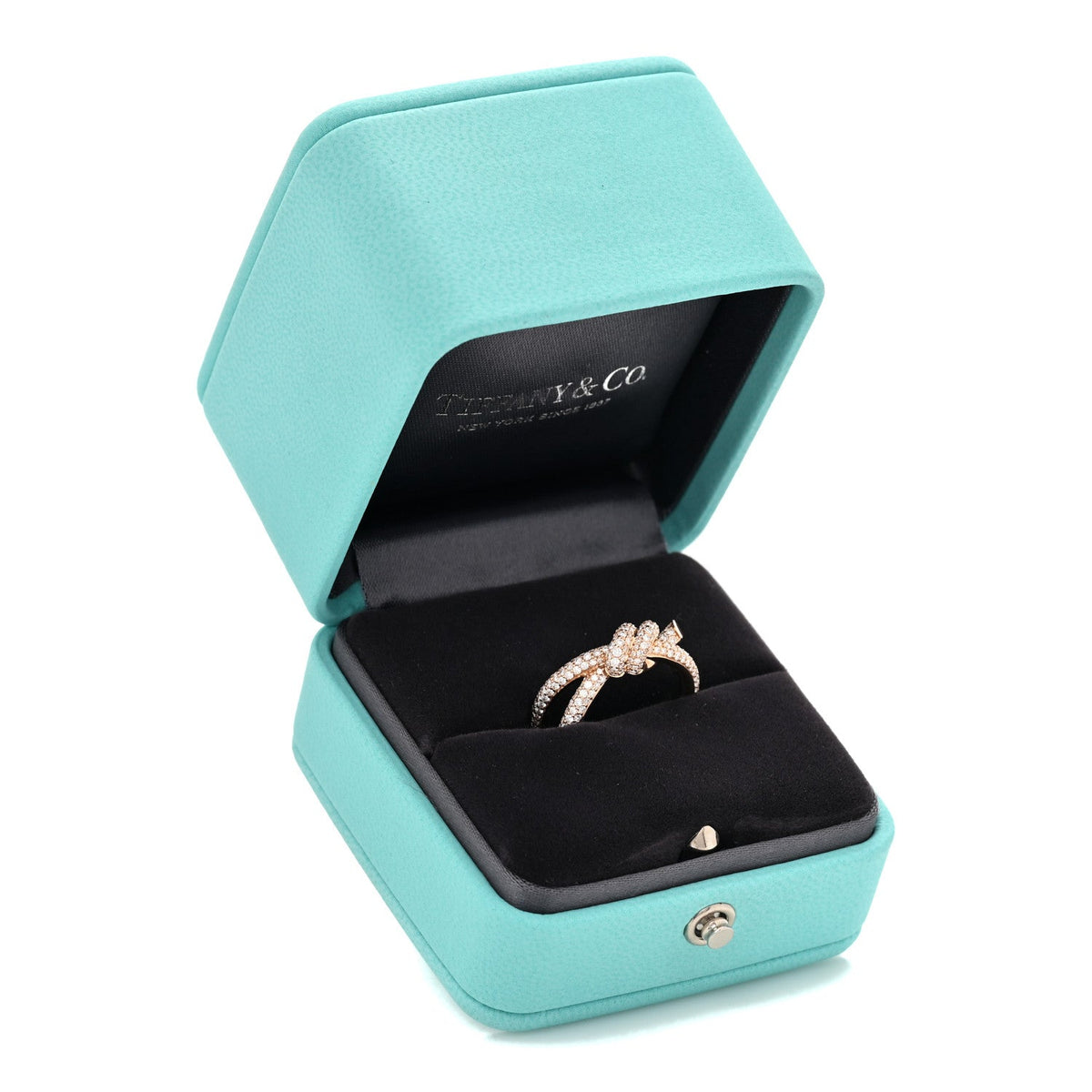 18K Rose Gold Diamond Knot Double Row Ring 53 6.5