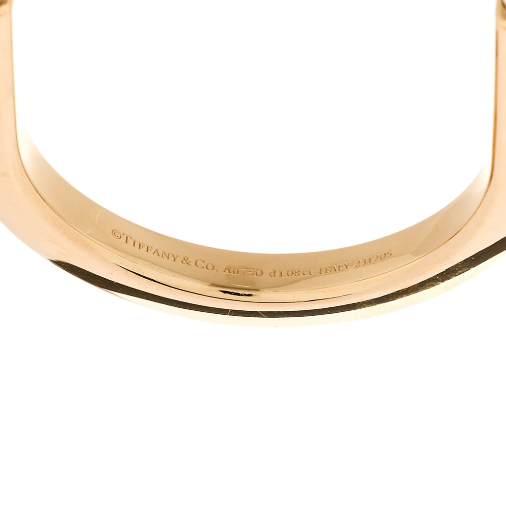 18K Yellow White Gold Diamond Tiffany Lock Half Pave Bangle Bracelet