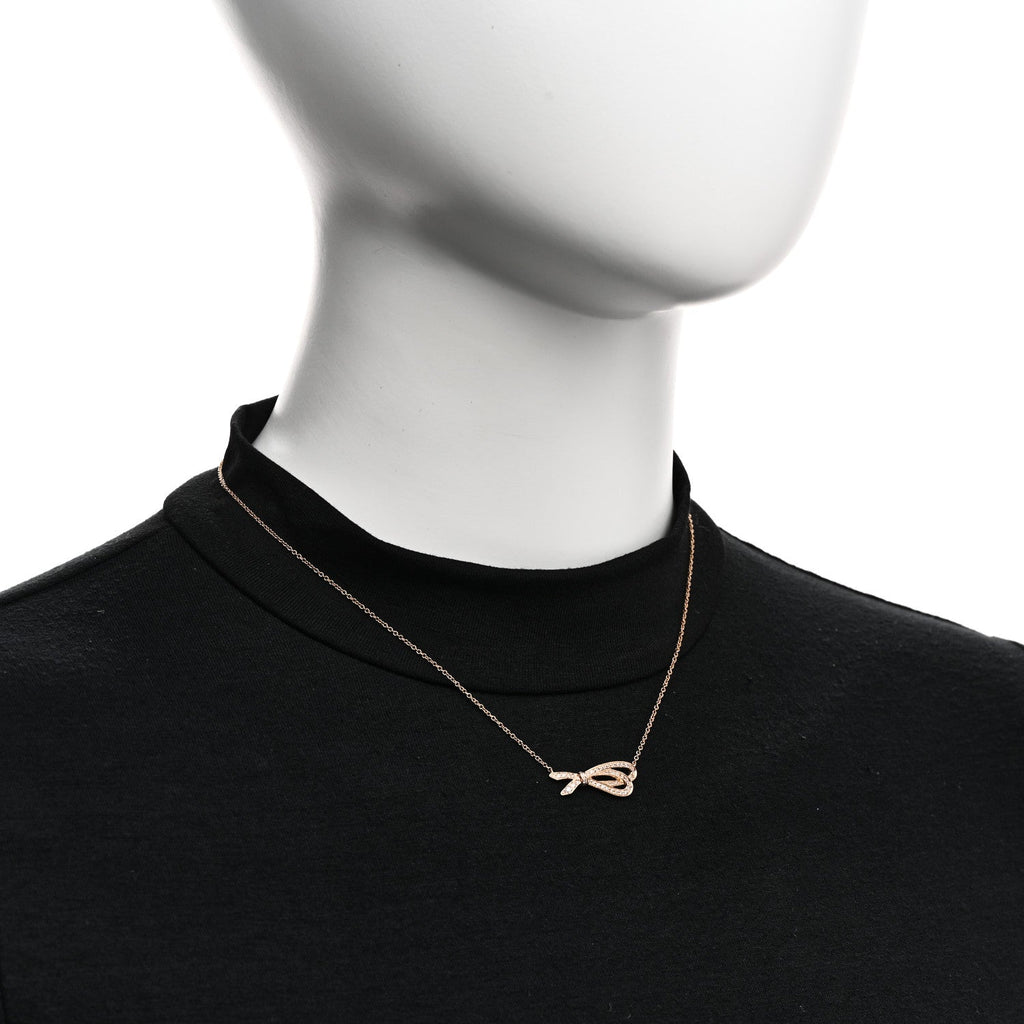 18K Rose Gold Diamond Mini Bow Pave Pendant Necklace