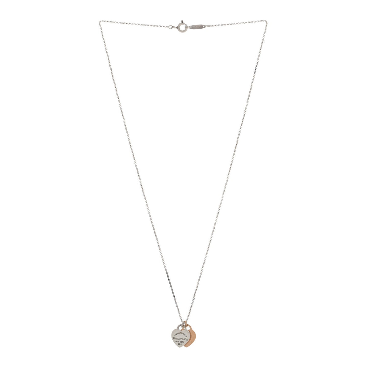 Sterling Silver 18K Rose Gold Mini Return To Tiffany Double Heart Tag Pendant Necklace