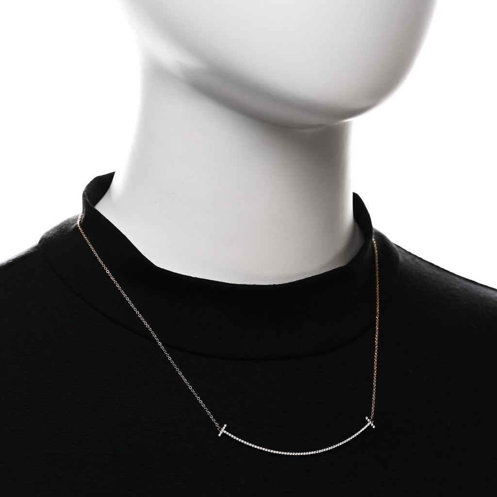 18K Rose Gold Diamond Large T Smile Pendant Necklace