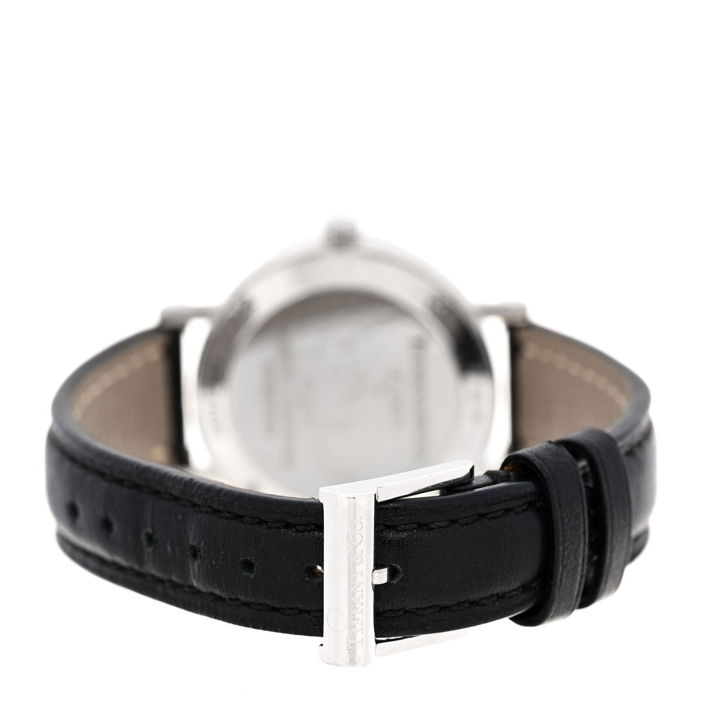 Sterling Silver Calfskin 29mm Atlas Quartz Watch Black