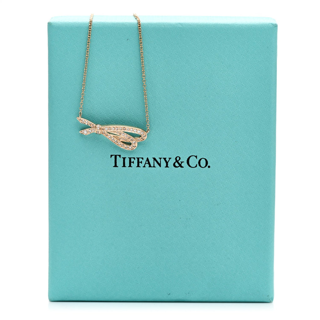 18K Rose Gold Diamond Mini Bow Pave Pendant Necklace