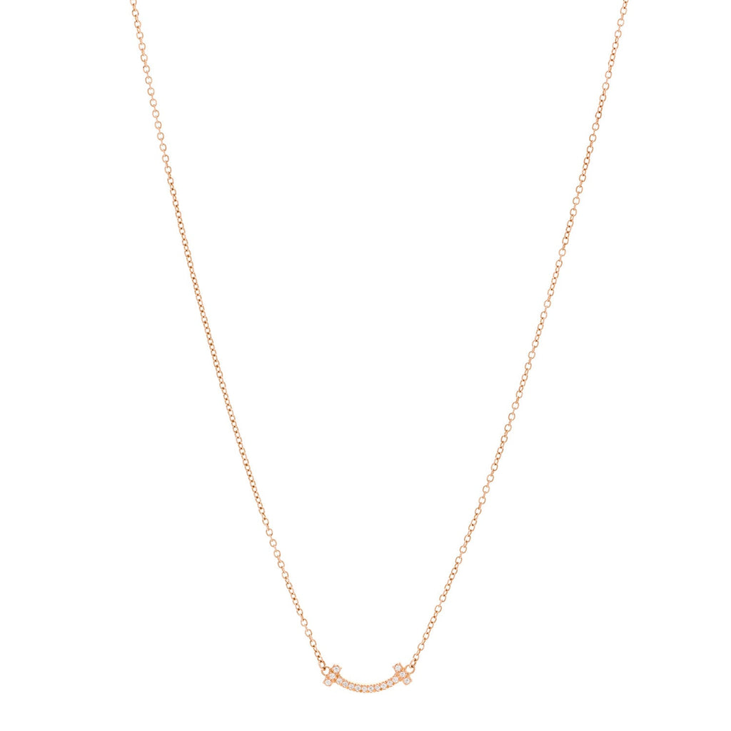 18K Rose Gold Diamond Mini T Smile Pendant Necklace