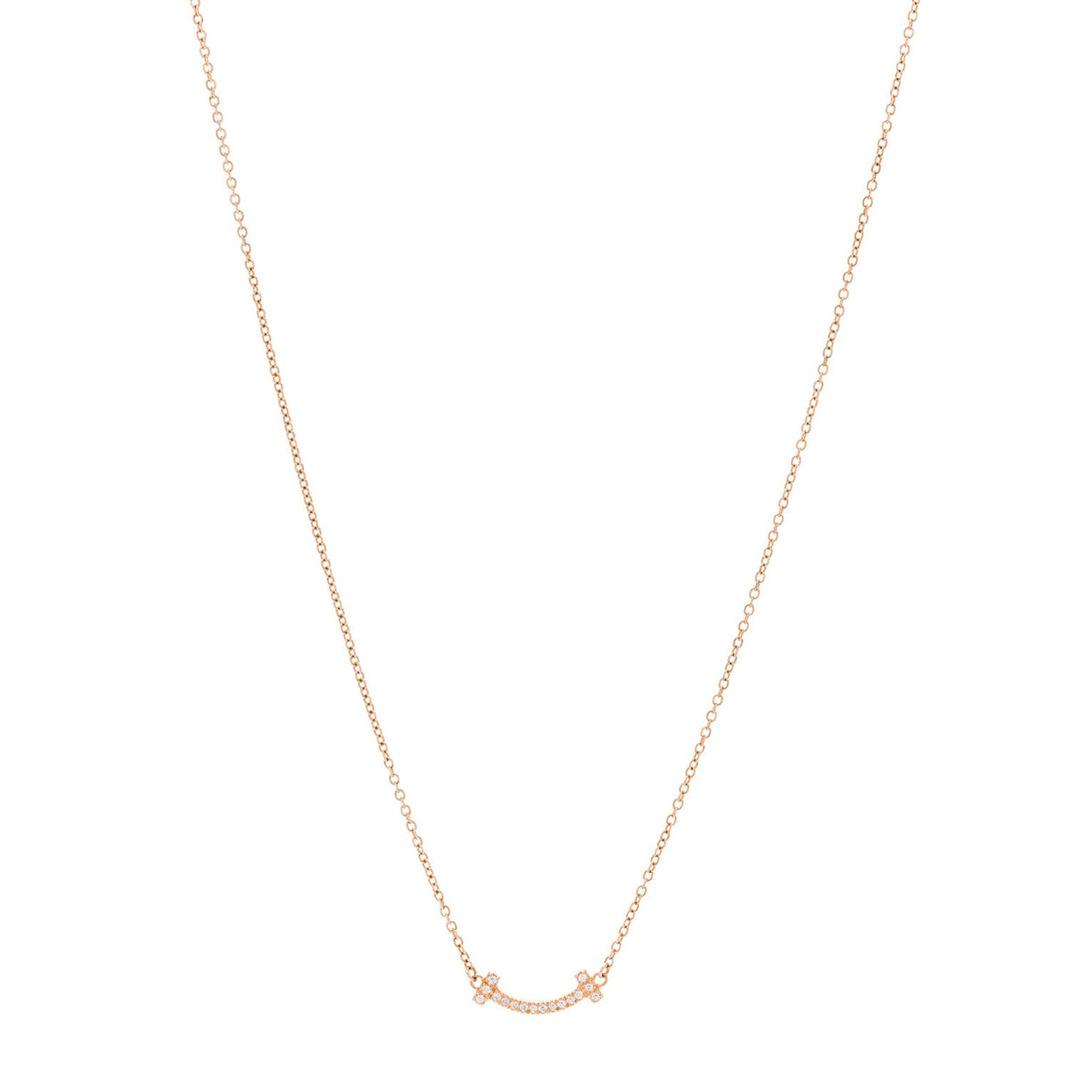 18K Rose Gold Diamond Mini T Smile Pendant Necklace