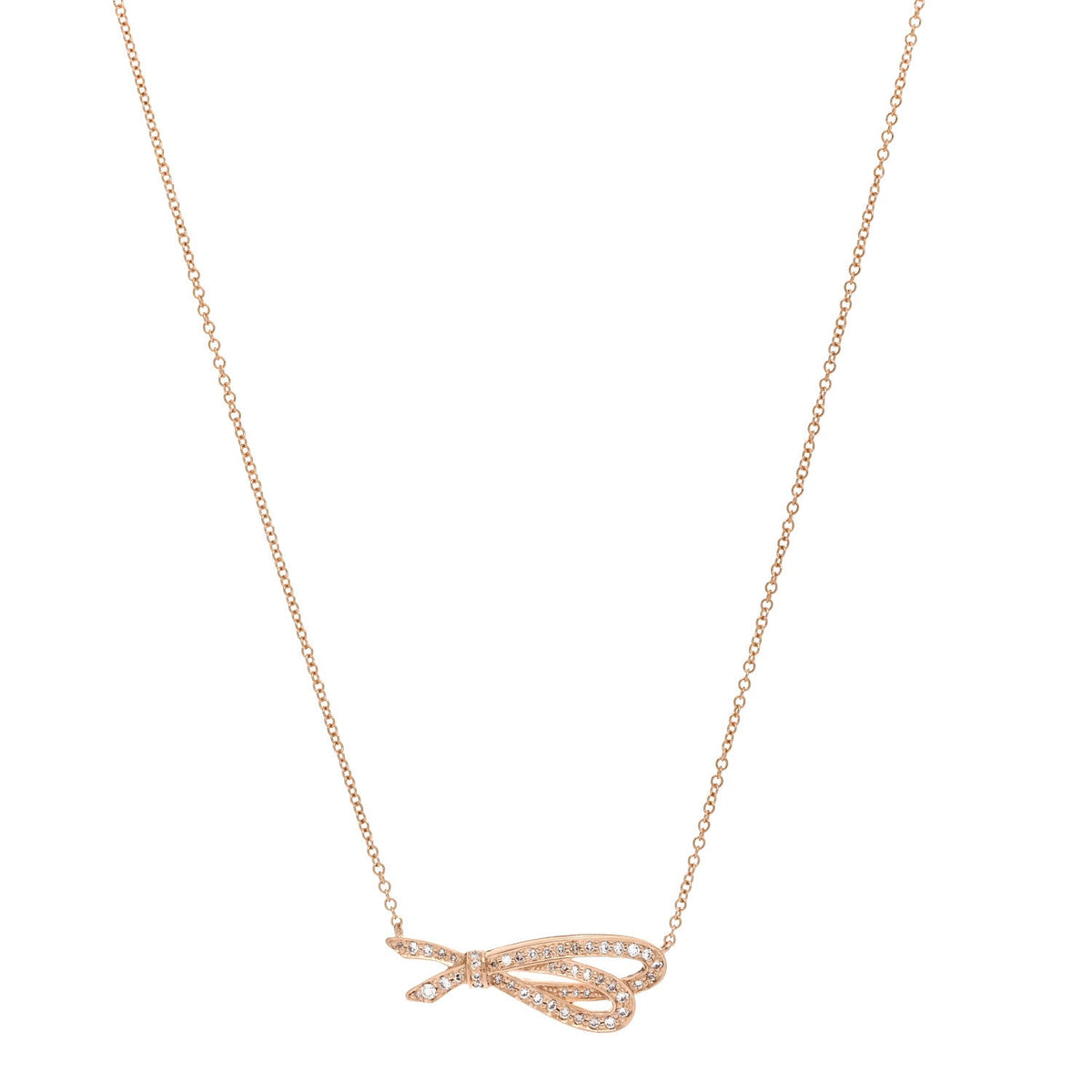 18K Rose Gold Diamond Mini Bow Pave Pendant Necklace