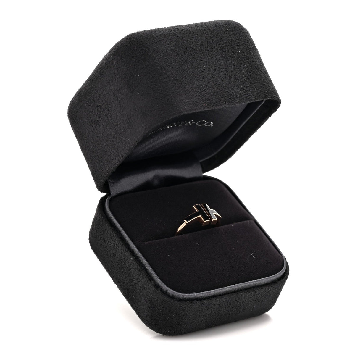 18K Rose Gold Black Onyx T Wire Ring 50 5.25
