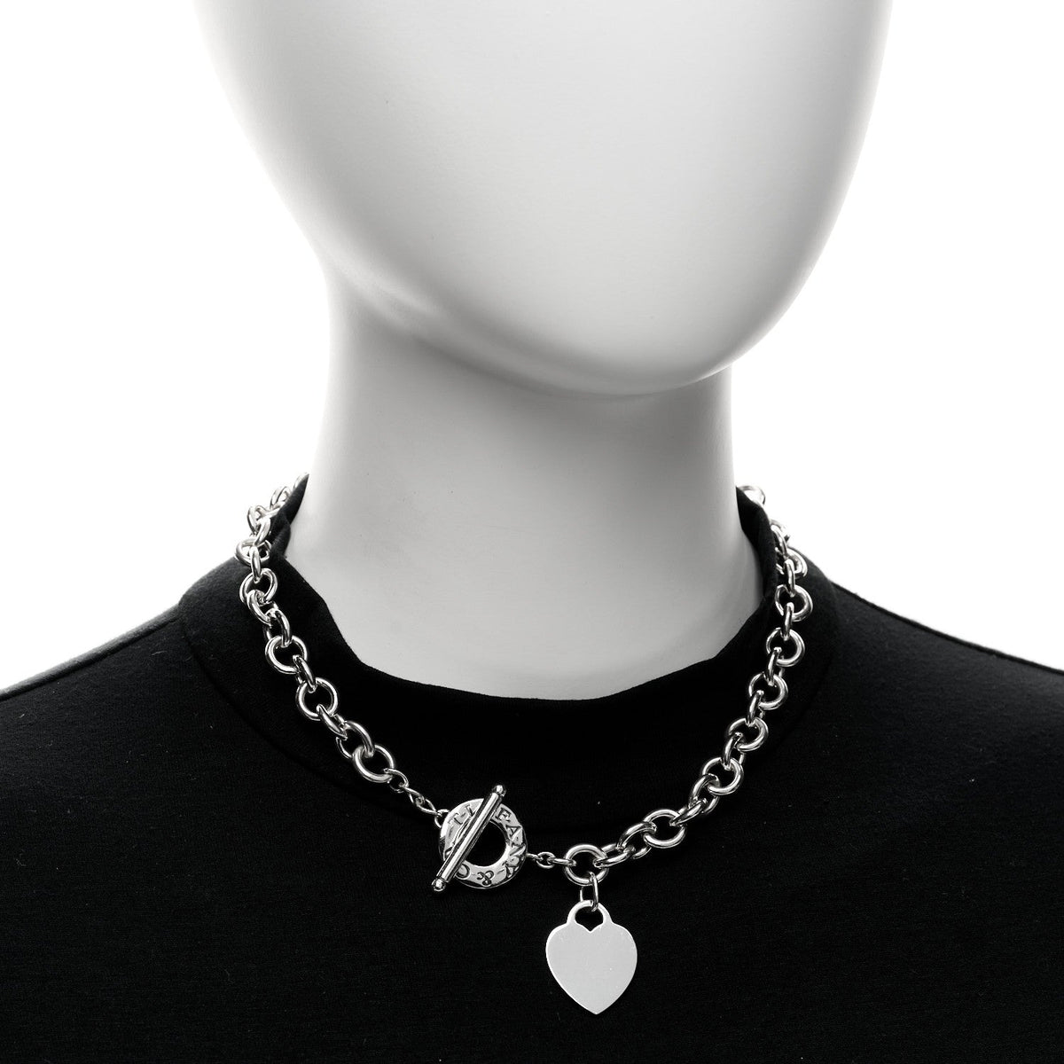 Sterling Silver Heart Tag Toggle Necklace