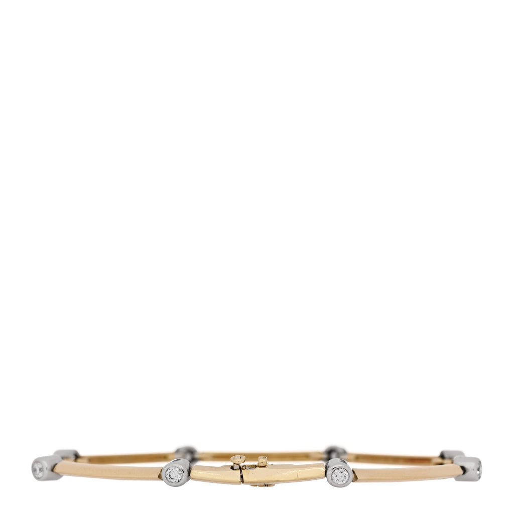 18K Yellow Gold Platinum Diamond Knife Edge Link Bracelet