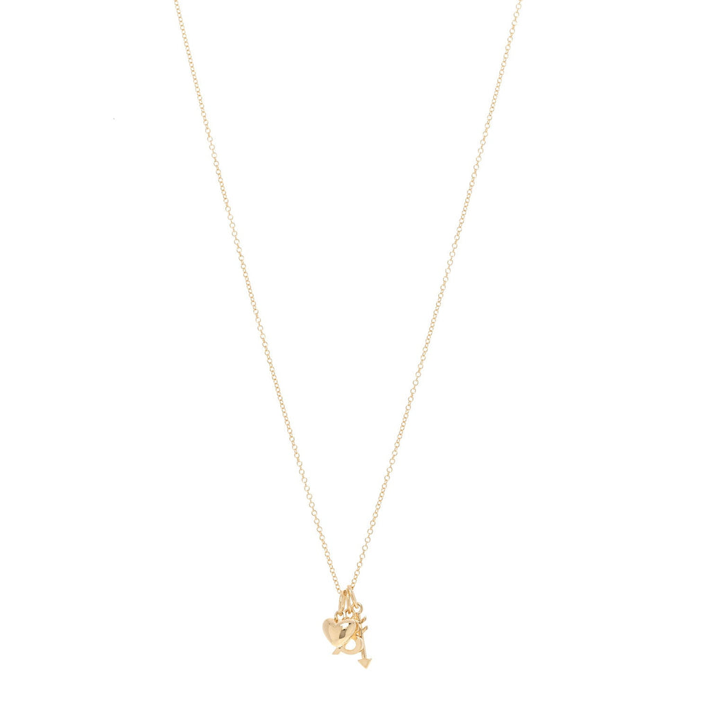 18K Yellow Gold Ampersand Arrow Heart Pendant Necklace
